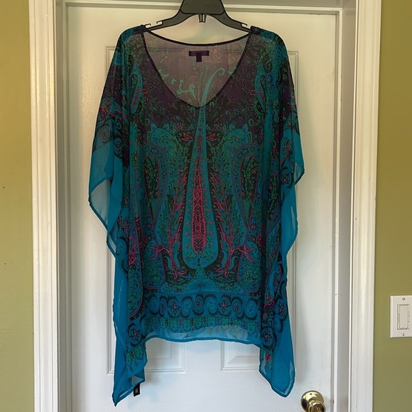 Lane Bryant - sheer scarf cover-up top - blue, pink, green & black - 26/28 - Picture 2 of 8